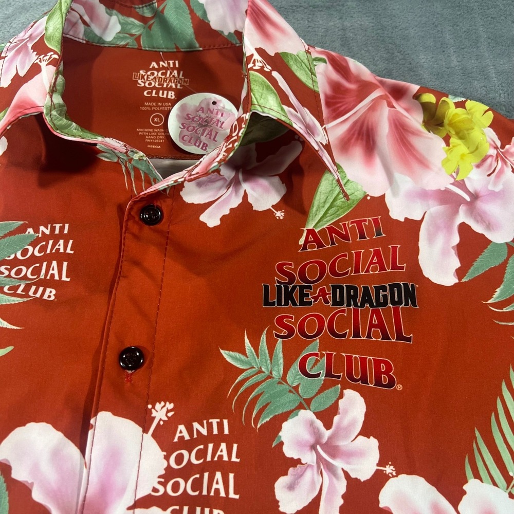 Anti Social Social Club x Like a Dragon RARE Red Floral Hawaiian Shirt XL NWT - Picture 4 of 8
